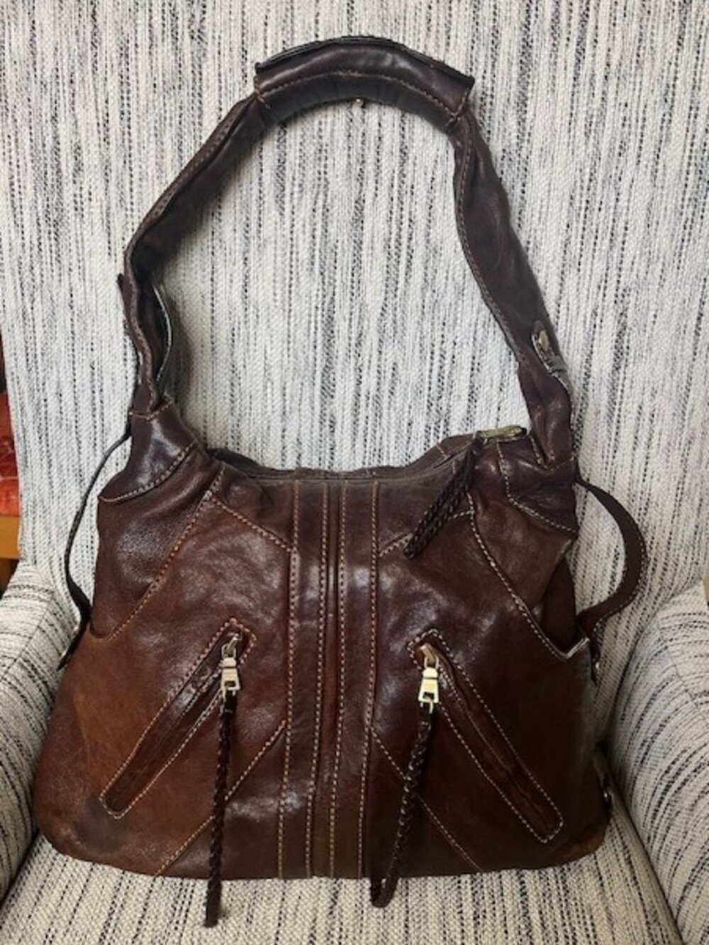 Andrew Marc Brown Leather Hobo Bag